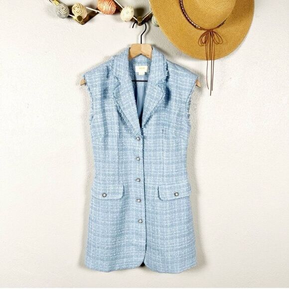 Anthropolgie Maeve Sleeveless Tweed Blazer Mini Dress Light Dress Size 8P - Picture 2 of 9
